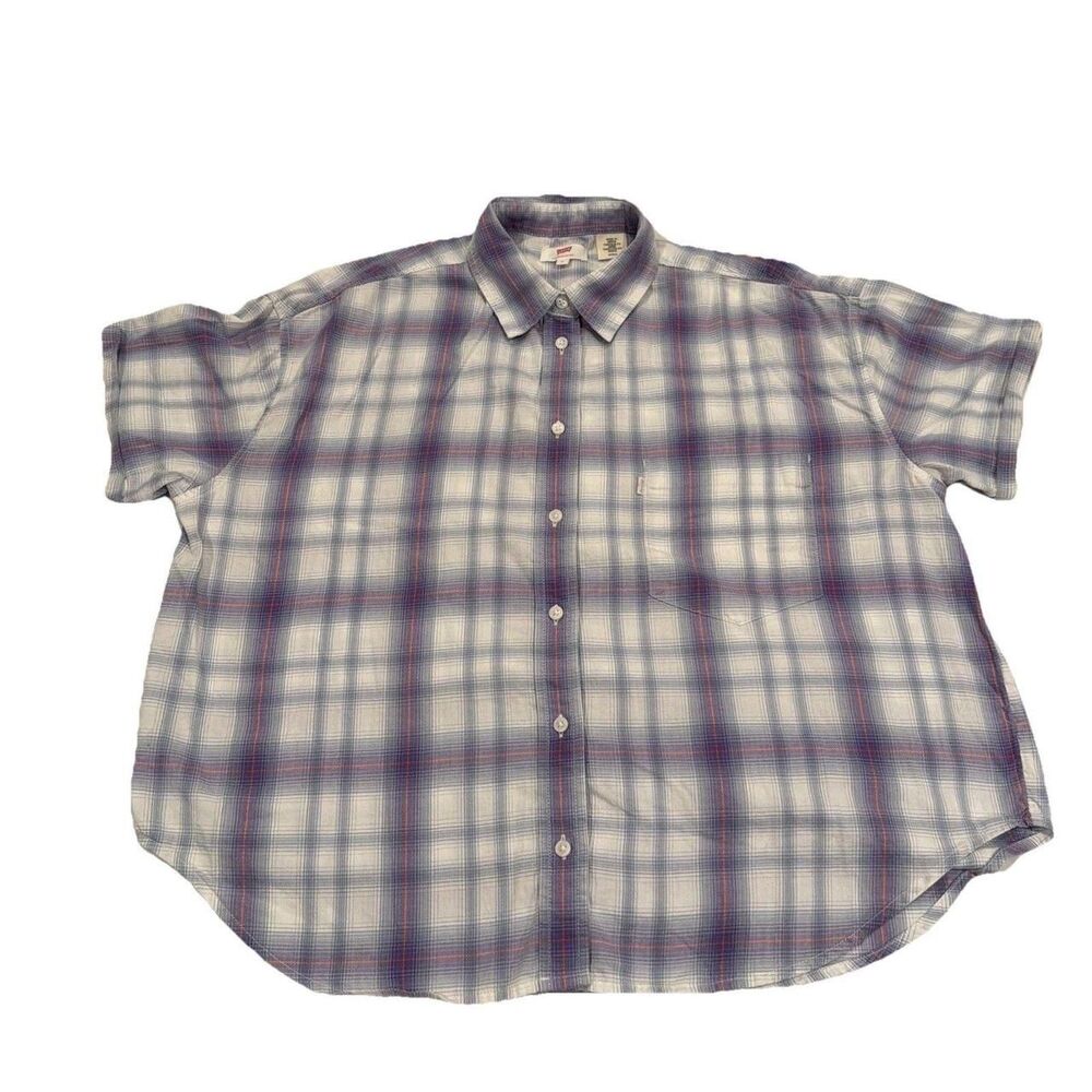 Levis Womens Shirt Button Up Short Sleeve Small‎ Lightweight Plaid Top Purple